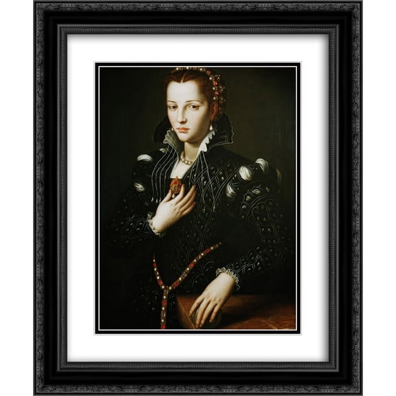 Agnolo Bronzino 2x Matted 20x24 Black Ornate Framed Art Print 'Portrait of Lucrezia de' Medici'