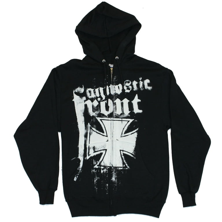 Agnostic Front Mens Hoodie Iron Cross Logo on Black Small