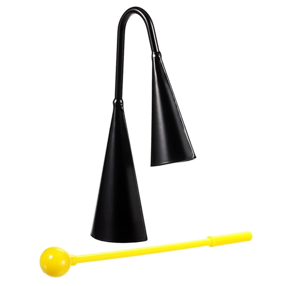 Agogo Cow Bells Unique Double Ear Design Pyramid Shape Clear Loud Sound Plastic Rod Included For Music Enthusiasts Use