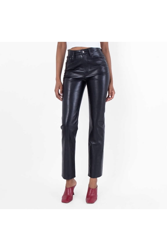 90's Pinch Waist Long Leather Pants, Size 23"