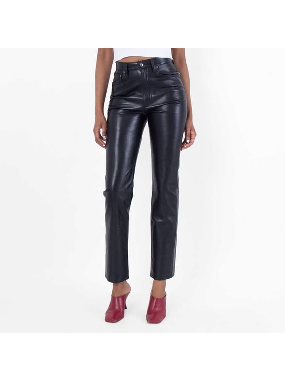 90's Pinch Waist Long Leather Pants, Size 23"
