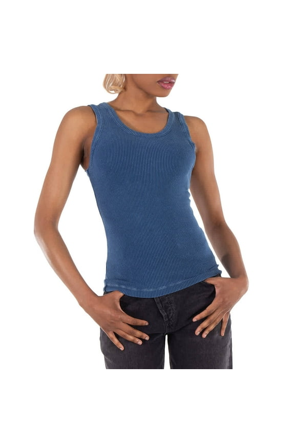 Ladies Indigo Poppy Ribbed Jersey Tank, Size Large