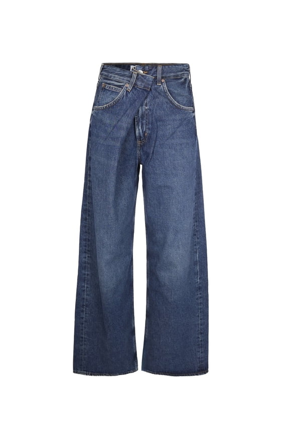 Wide-Leg Jeans With Folded Waistband Detail (Women's)