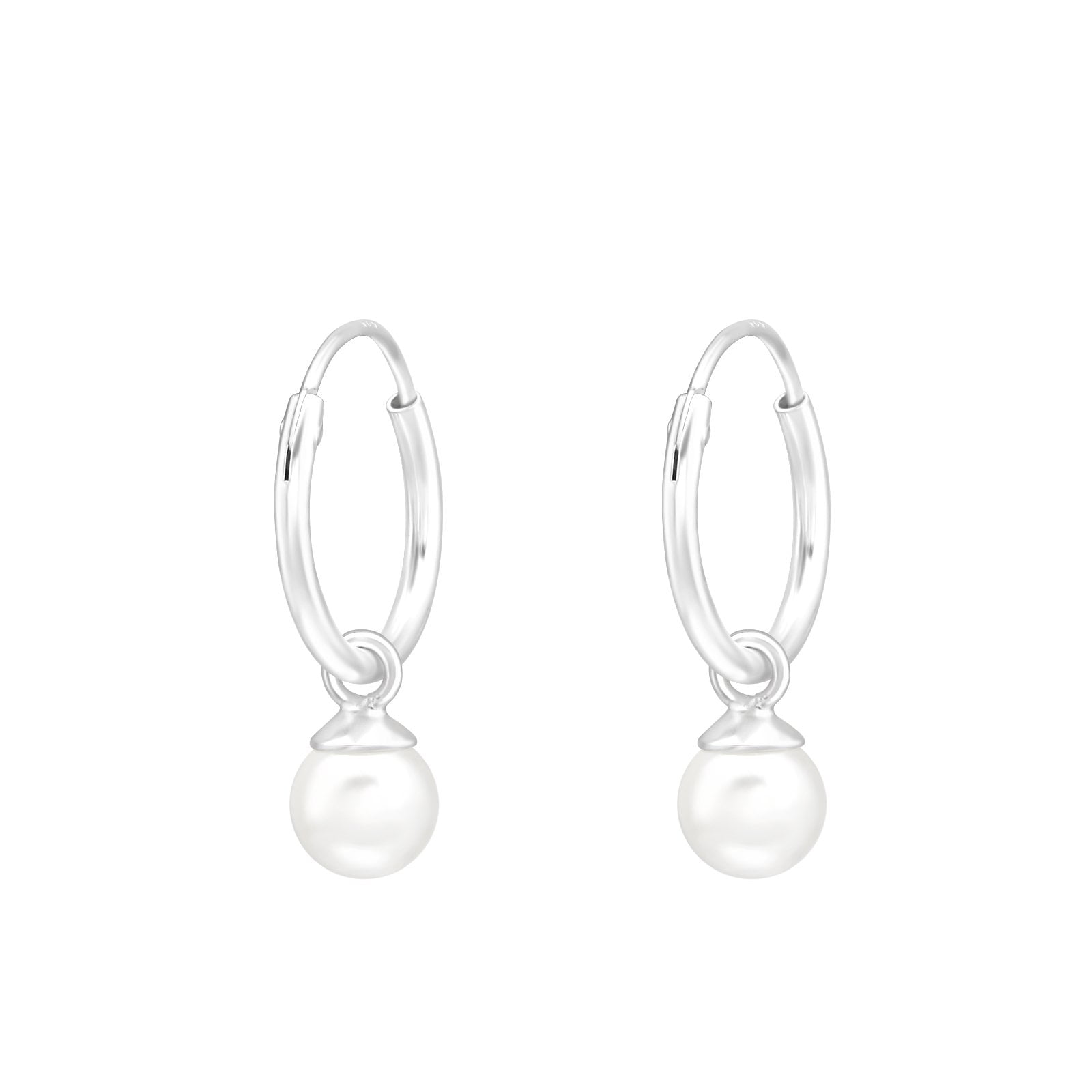 AGORA Jewels 925 Sterling Silver Charm Pearl Hoop Earrings for Women, Girls, Jewelry Gift for Her, Mother, Wife, etc.