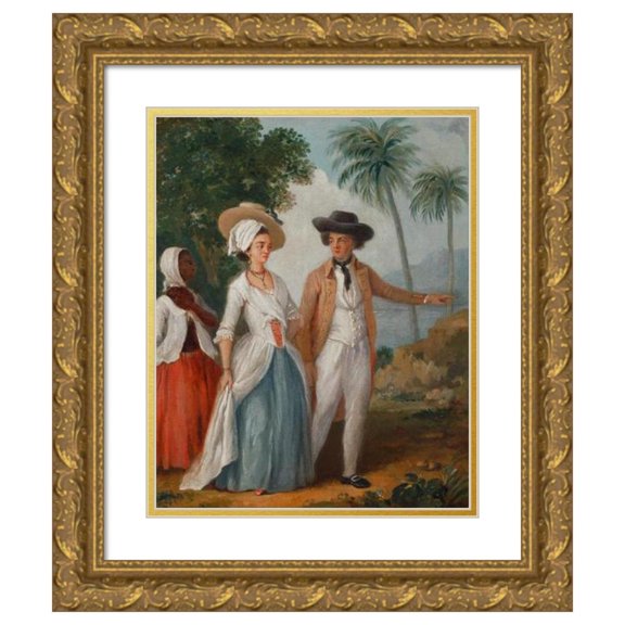 Agostino Brunias 12x14 Gold Ornate Wood Frame and Double Matted Museum Art Print Titled - Planter and His Wife, with a Servant (circa 1780)