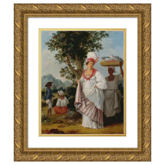 Agostino Brunias 20x24 Gold Ornate Framed and Double Matted Museum Art Print Titled - West Indian Creole Woman, with Her Black Servant (circa 1780)