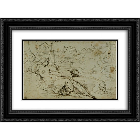 Agostino Carracci 2x Matted 24x18 Black Ornate Framed Art Print 'Penitent Magdalene'
