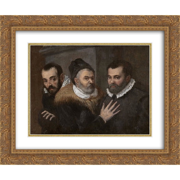 Agostino Carracci 2x Matted 24x20 Gold Ornate Framed Art Print 'Portrait of Annibale, Ludovico and Agostino Carracci'