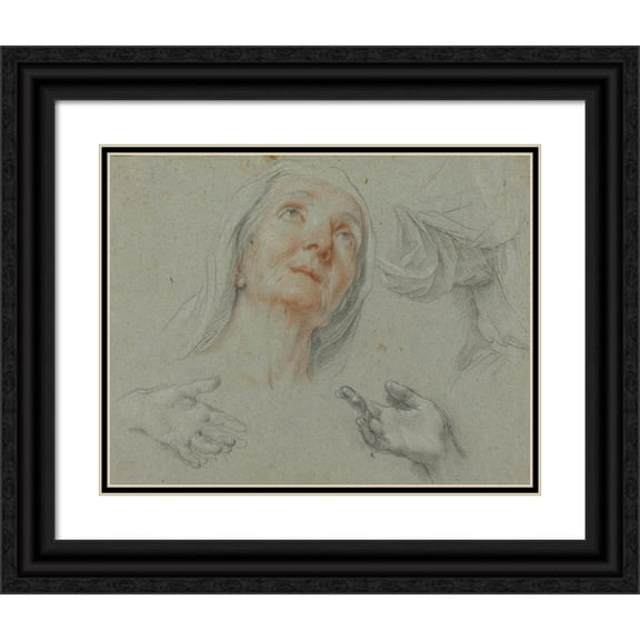 Agostino Masucci 14x12 Black Ornate Wood Framed Double Matted Museum Art Print Titled: Studies for Saint Anne in ‘Education of the Virgin’