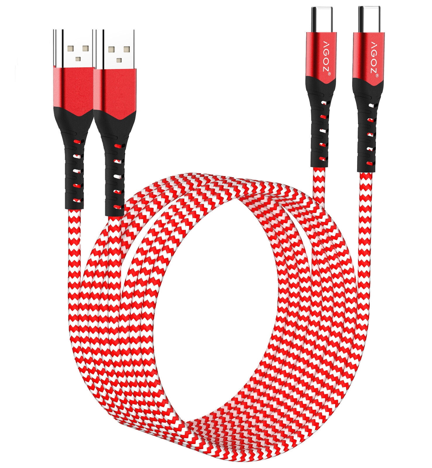 Agoz 2 Pack 6ft RED Type-C USB Fast Charging Charger Cable for Samsung Galaxy S24, S23, S23 FE, S22 Ultra, S21, Note 20, Note 10 9, A12, A13, A14, A15, A23, A24, A25, A32, A42, A52, A53, A54, Z Fold 5