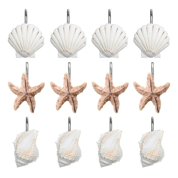 Agptek Decorative Seashell Shower Curtain Hooks 12 Pieces for Home Bathroom