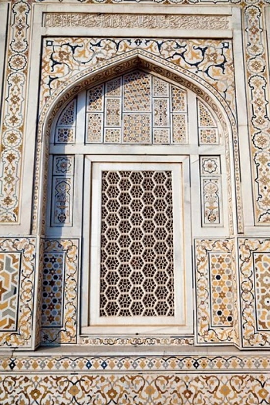 Agra India Geometric Window Design at the tomb of Itimad-ud-Dawlah Canvas Art - Charles O Cecil DanitaDelimont (18 x 24)