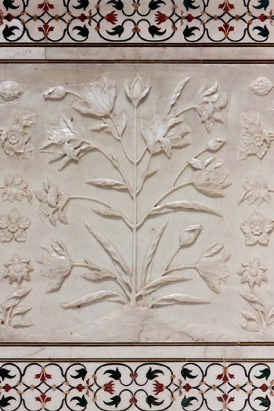 Agra India Taj Mahal Engraved Floral Designs in White Marble Canvas Art - Charles O Cecil DanitaDelimont (11 x 17)