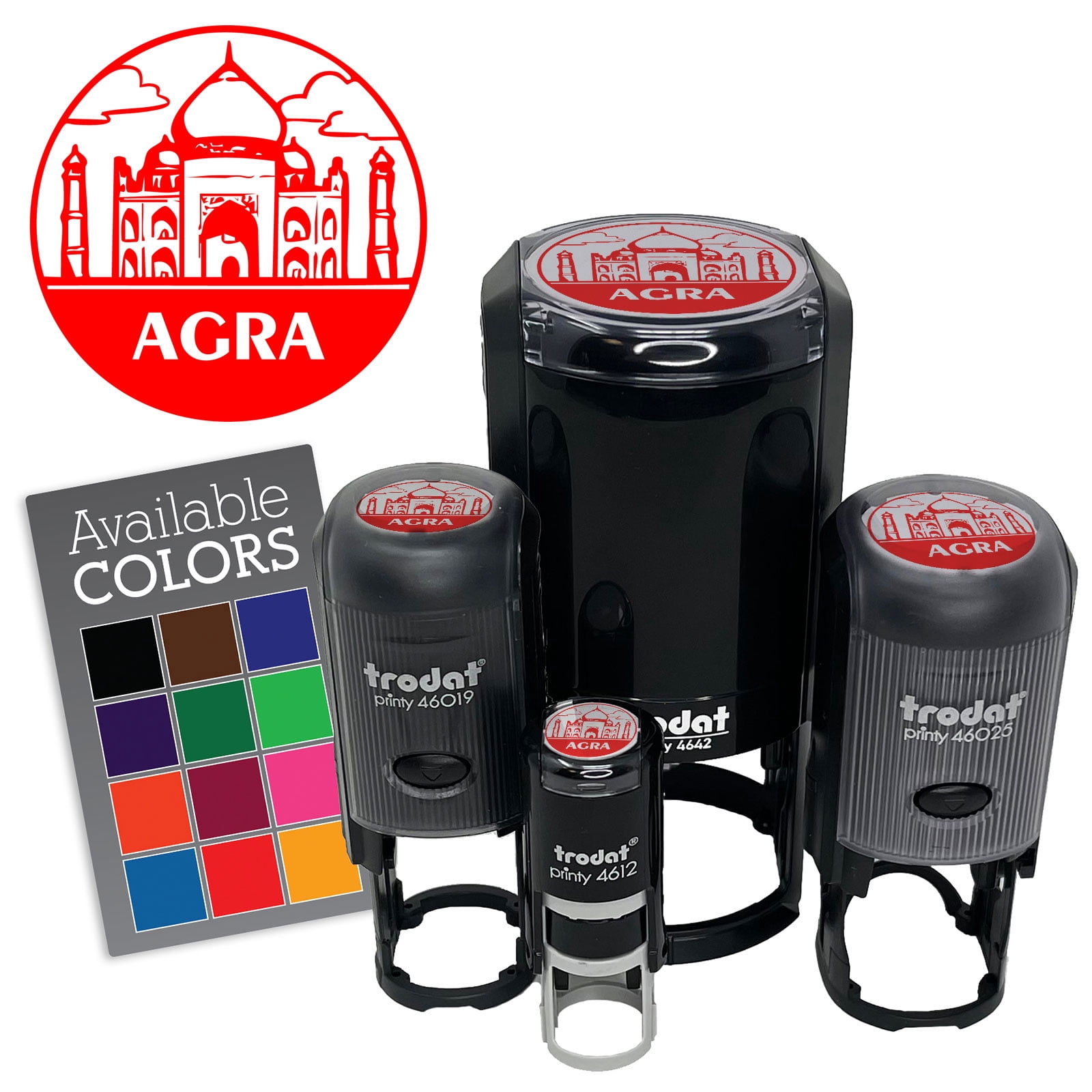 Agra India Taj Mahal Landmark Destination Circle Self-Inking Rubber Stamp for Stamping Ink Stamper Crafting Planners - 1-1/2 Inch Large - Red Ink