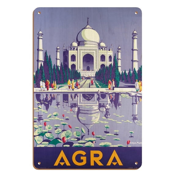 Agra India - Taj Mahal - Vintage Travel Poster by Gobinda Mandal c.1937 - 8 x 12 inch Vintage Wood Art Sign
