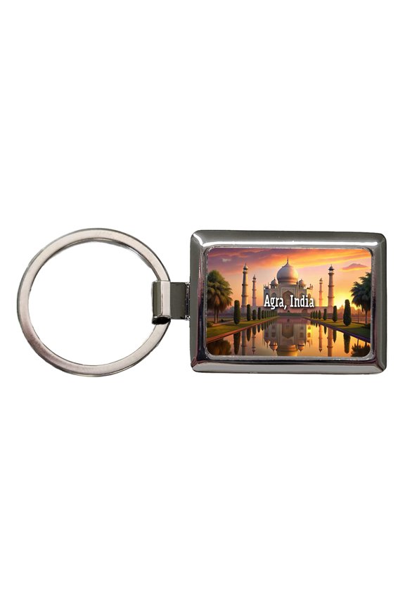 Agra, India Travel City Country Stamp Metal Rectangle Keychain