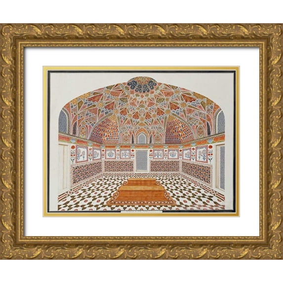 Agra School 18x15 Gold Ornate Wood Framed with Double Matting Museum Art Print Titled - Interior of The Tomb of Etahmadowlah