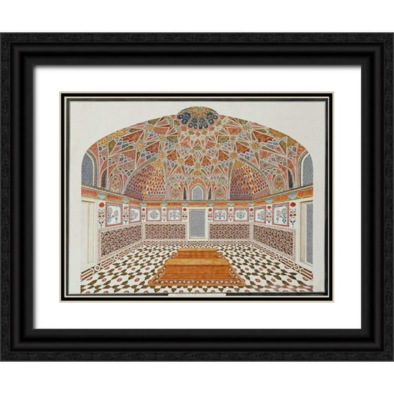 Agra School 24x19 Black Ornate Wood Framed with Double Matting Museum Art Print Titled - Interior of The Tomb of Etahmadowlah