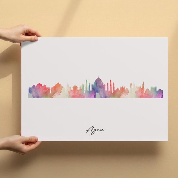 Agra Skyline Canvas Wall Art 8x12 inch – Agra Skyline Watercolor Canvas Wall Art – Minimalist Travel Inspired Home Decor