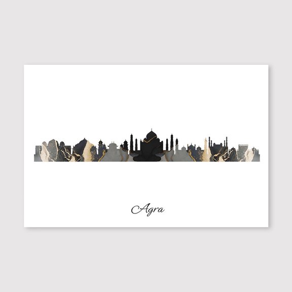 Agra Skyline Map Canvas Print – Minimalist Travel Wall Decor for Bedroom Office – 8x12 inch