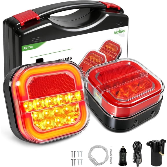 AgriEyes Magnetic Wireless Trailer Light Kit – 32 LED Waterproof IP67 Tow Lights with Rechargeable Battery, DOT Approved, Brake/Turn/Running Lights for Truck, RV, Boat Trailer