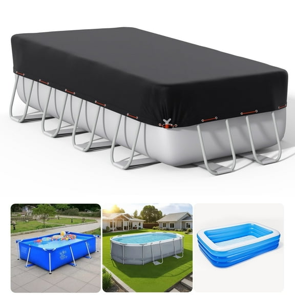 Agricasst Rectangular Pool Cover, 10X16FT Covers for Above Ground Pool Cover, 420D Inflatable Pool Cover Protector with Steel Rope for UV Resistant, Waterproof, Snowproof Windproof, Winter Pool Cover