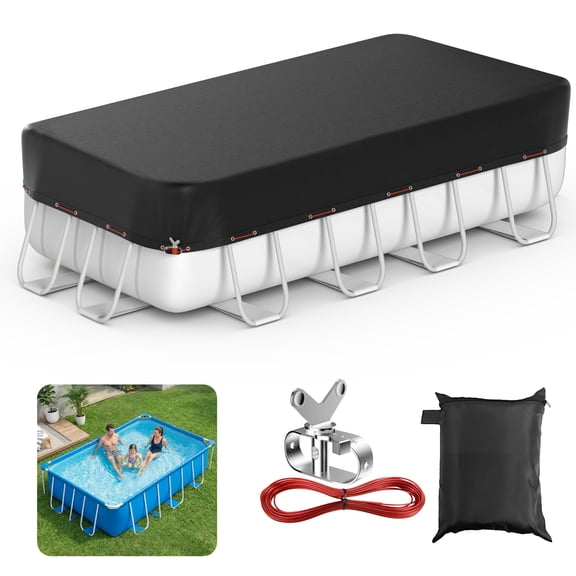 Agricasst Rectangular Pool Cover, 10X16FT Covers for Above Ground Pool Cover, 420D Inflatable Pool Cover Protector with Steel Rope for UV Resistant, Waterproof, Snowproof Windproof, Winter Pool Cover