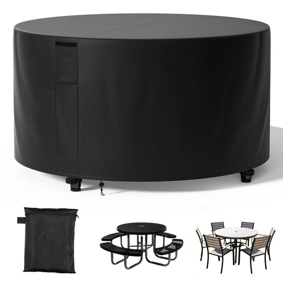 Agricasst Round Patio Furniture Cover, Outdoor Furniture Covers with 4 Adjustable Buckles & 1 Drawstring, 420D Waterproof UV Resistant Outside Table Chair Covers for Table Dining Set,50x28Inch