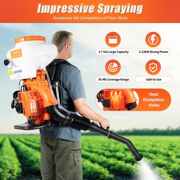 Agricultural Mist Duster, For 3WF-3 Backpack Spray Duster, 2.13KW Power Sprayer Fogger with 3.7 Gallon Tank, 39.4ft Range for Garden Farm Pest Control
