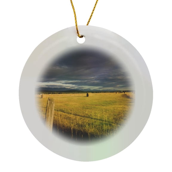 3drose, Agriculture, Hay Bales, Flathead Valley, Montana - Us27 Cha1037 - Chuck Haney, Circle Porcelain Ornament