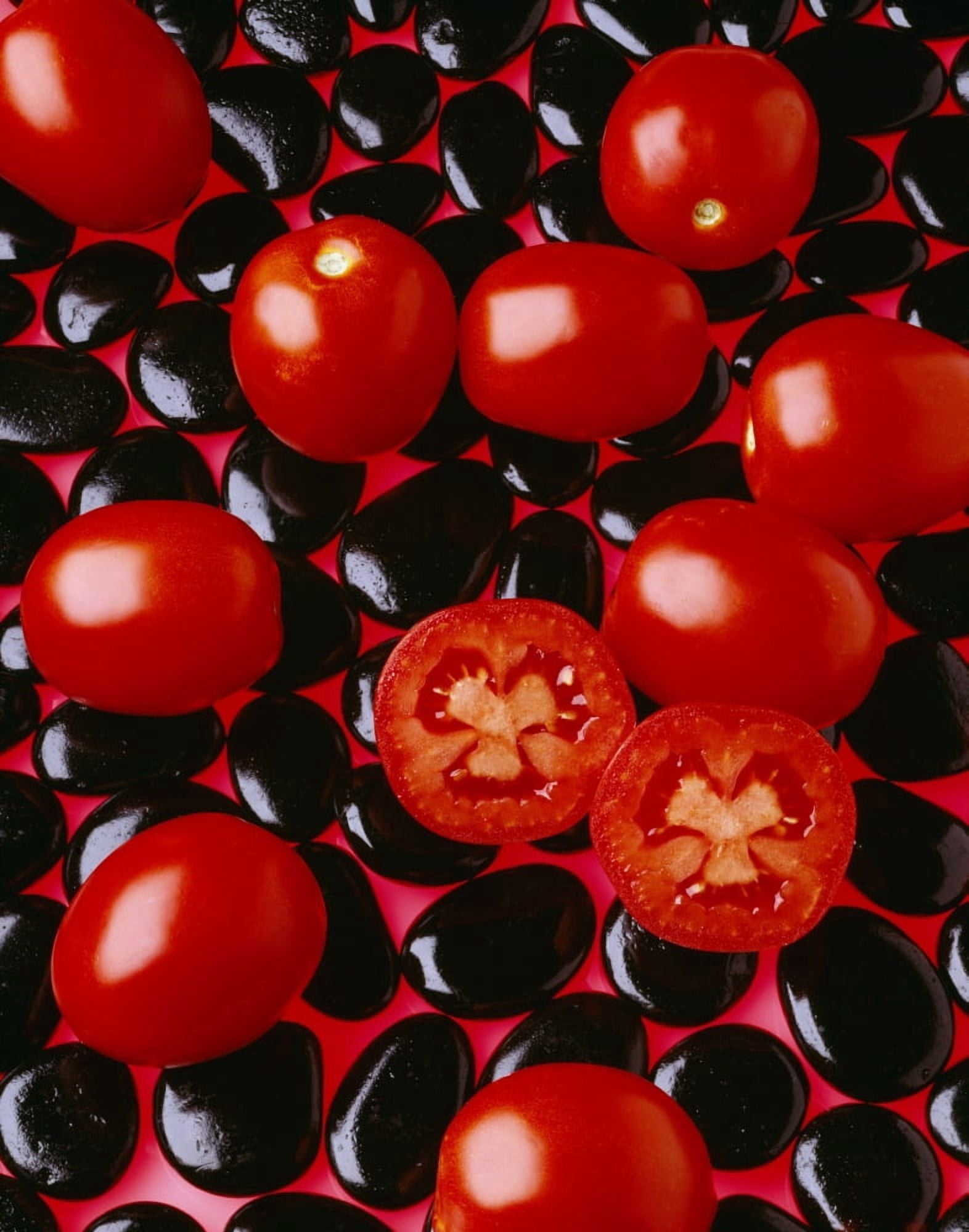 Agriculture - Processing tomatoes on black rocks and red surface sliced studio Canvas Art - Ed Young Design Pics (26 x 34)