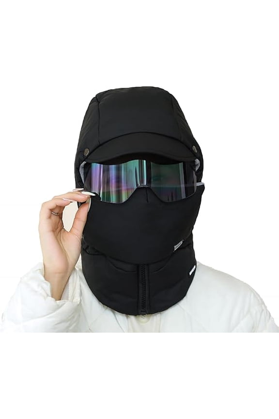 Agriculturi Waterproof Fleece-Lined Hood, Winter Fleece Hoods Ski Mask for Women Men(Black)