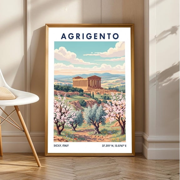 Agrigento Ancient Temple Print: Italian Landscape, Sicily Travel Art, Unframed Poster Size 12x18