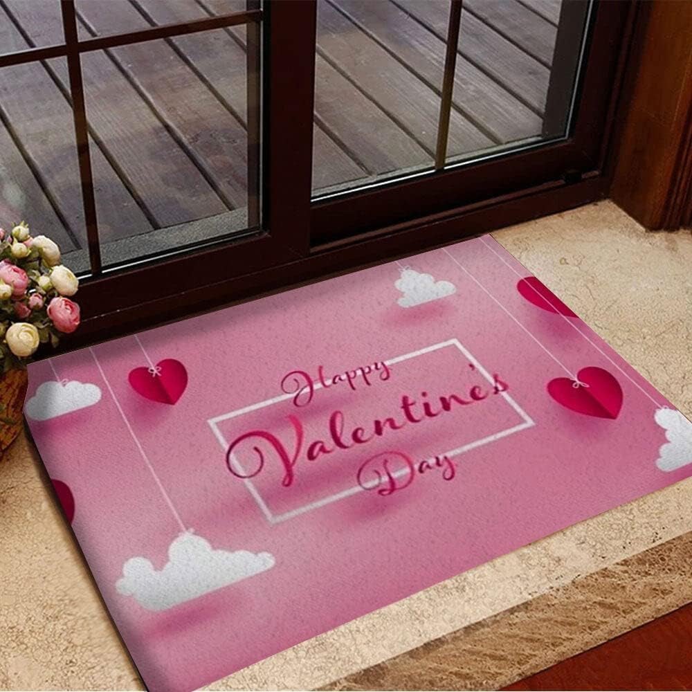 Agriism Valentine's Day Craft Pink Hearts Coral Color Doormat,Valentine
