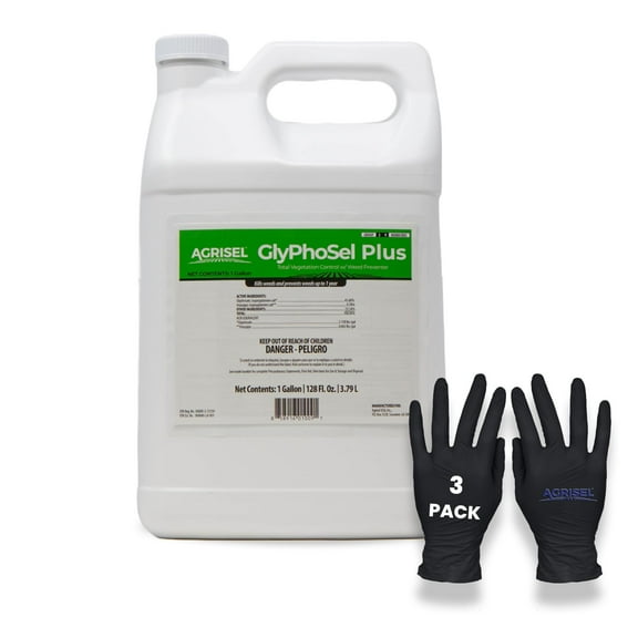 Agrisel GlyPhoSel Plus Weed Killer, Post Emergent, Non-Crop Use, 128 oz + Gloves
