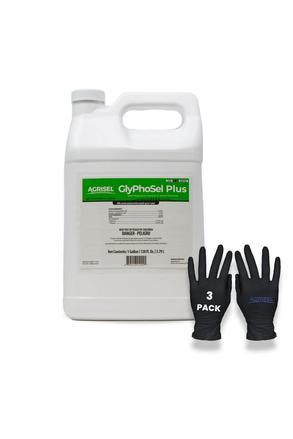 GlyPhoSel Plus Weed Killer, Post Emergent, Non-Crop Use, 128 oz + Gloves