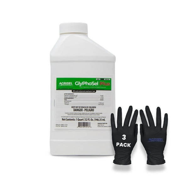 Agrisel GlyPhoSel Plus Weed Killer, Post Emergent, Non-Crop Use, 32 oz + Gloves