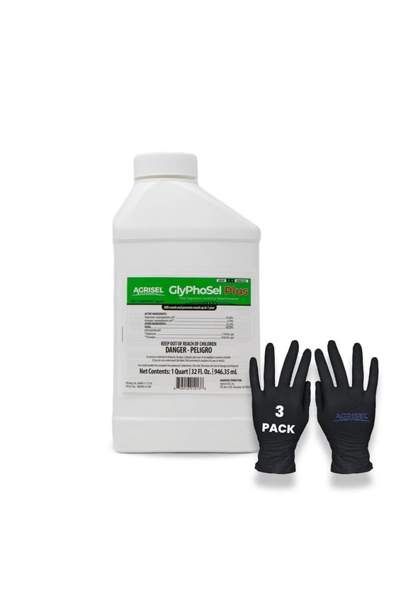 GlyPhoSel Plus Weed Killer, Post Emergent, Non-Crop Use, 32 oz + Gloves