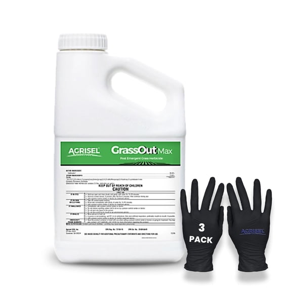 Agrisel GrassOut Max Weed Killer, Grassy Weed Control, 128 oz + Gloves