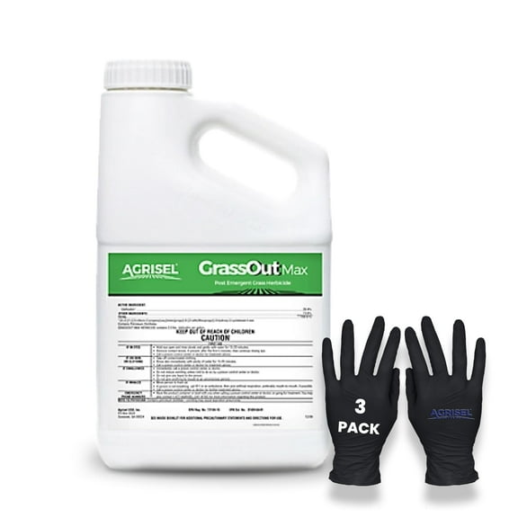 Agrisel GrassOut Max Weed Killer, Grassy Weed Control, 128 oz + Gloves