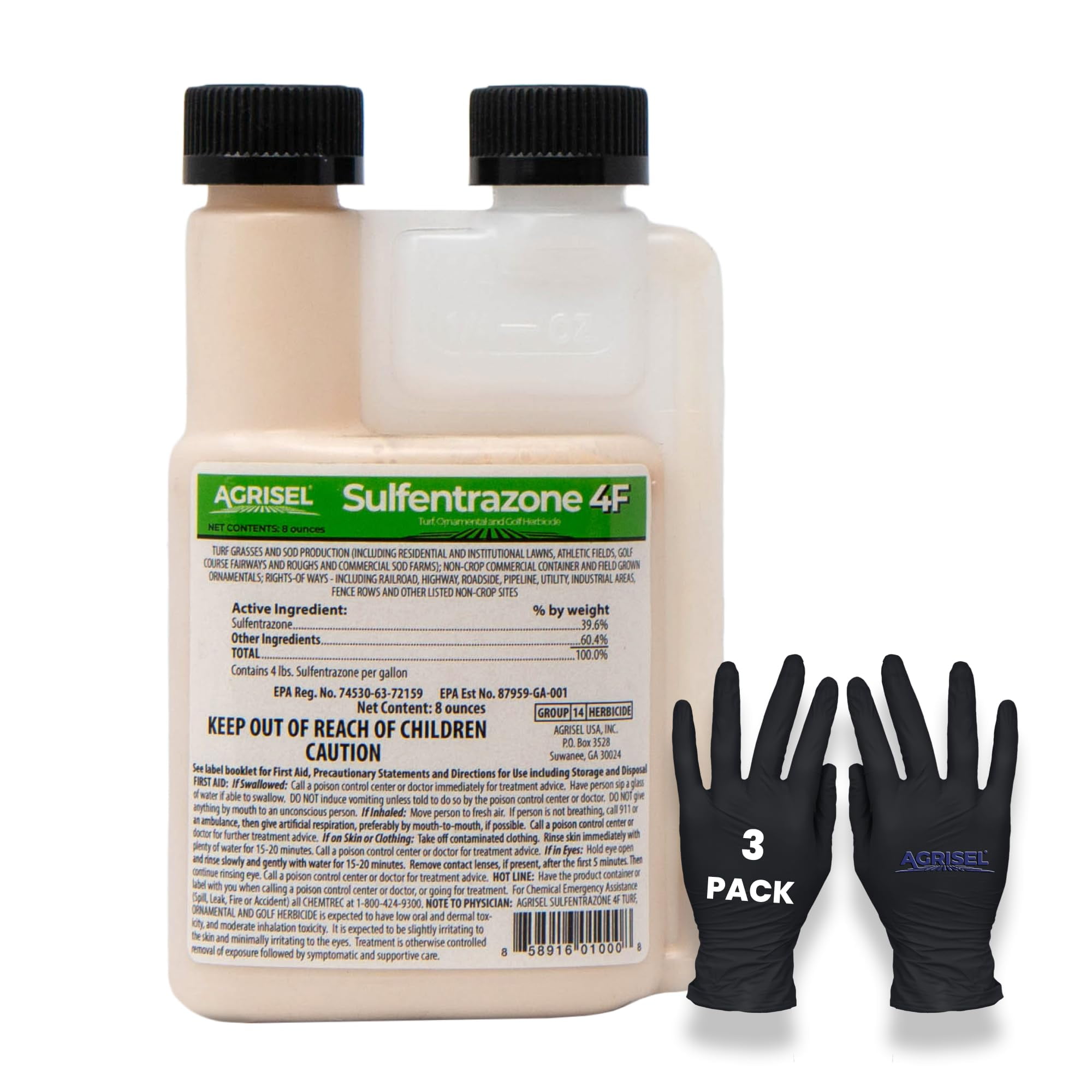 Agrisel Sulfentrazone 4F Weed Killer, Pre/Post Emergent, 8 oz + Gloves
