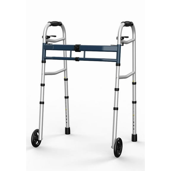 Agrish Aluminum Foldable Walker - Adjustable Width/Height, 500 lbs Capacity, for Seniors & Narrow Spaces