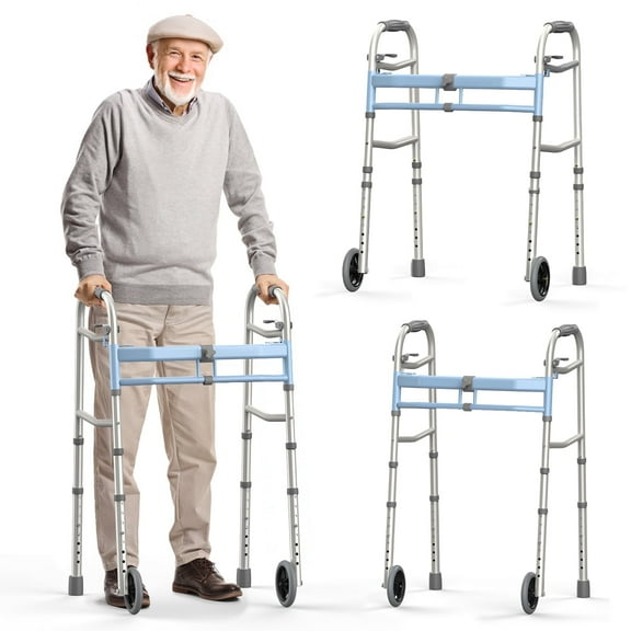 Agrish Narrow Rollator Walker for Seniors & Adults - Adjustable Width 20-25", 10 Height Settings, Lightweight Folding, 5" Wheels, 350 lbs Capacity
