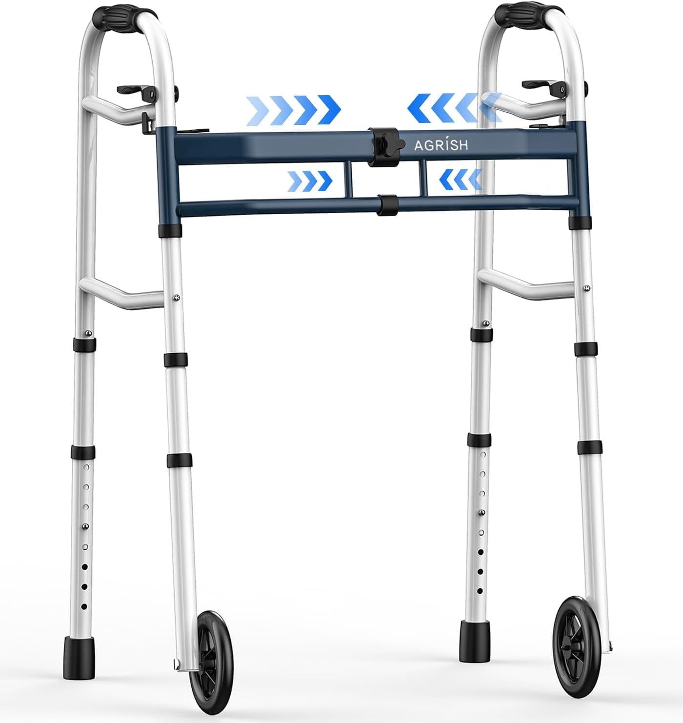 Agrish Narrow Rollator Walker for Seniors & Adults - Adjustable Width 18-22", 10 Height Settings, Lightweight Folding, 5" Wheels, 350 lbs Capacity
