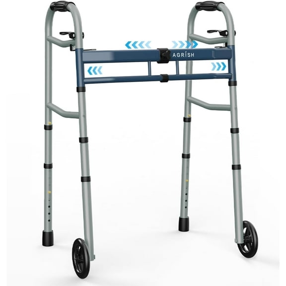 Agrish Narrow Walker for Small Doorways - Adjustable Width & Height, Folding, Aluminum Frame 400 lbs, for Seniors & Disabled