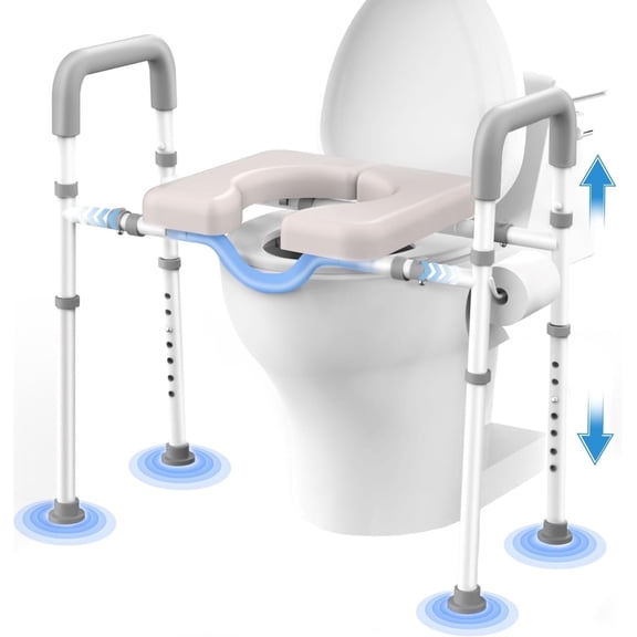 Agrish Raised Toilet Seat - Heavy Duty 350lb Medical Raised Commode Safety Frame, Height Adjustable Legs