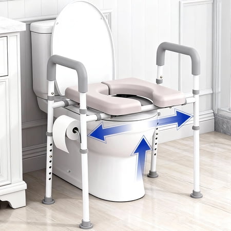 Agrish Raised Toilet Seat with Handles & Padded - Adjustable Width & Height for Seniors and Pregnant, 400lbs