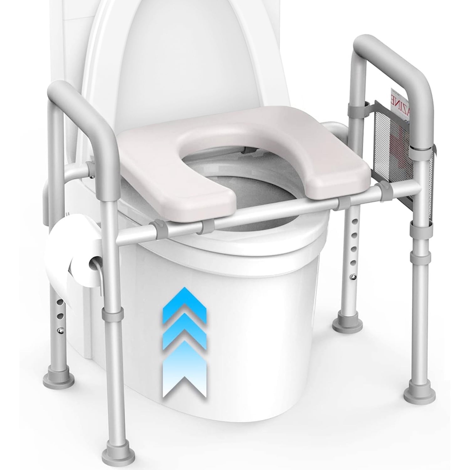 Agrish Raised Toilet Seat with Handles - Cozy Padded Elevated Medical Toilet Seat Risers for Seniors, 350lb Adjustable Handicap Toilet Riser - Gray