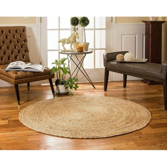 Agro Richer Hand Braided Beige Color Round Jute Made Area Rugs, Living Room Carpet, Runner, Indoor Outdoor Rugs-132 Inch