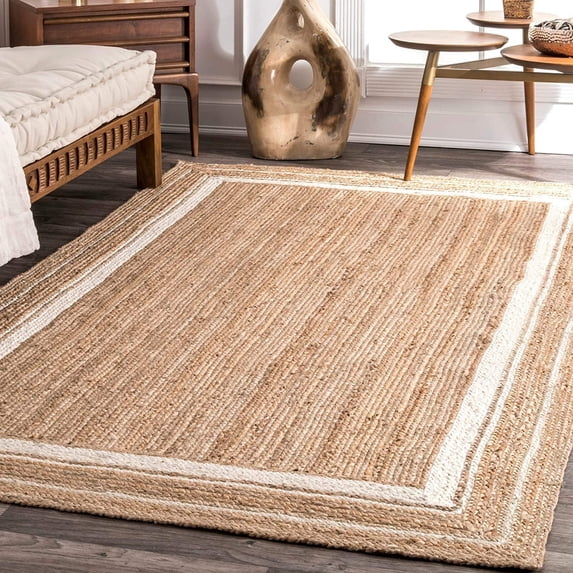 Agro Richer Rectangle White Border Beige Jute Area Rugs for Living, Carpet for Kitchen outdoor & Indoor (6x10" Feet)